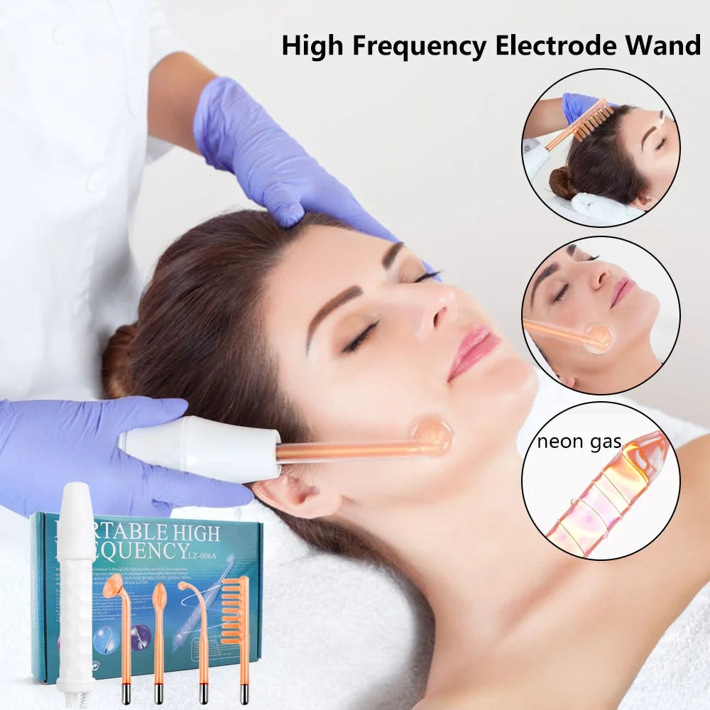 Portable Electrode High Frequency Facial Beauty Machine Electrotherapy Wand Glass Tube Face Cleansing Skin Tightening Device